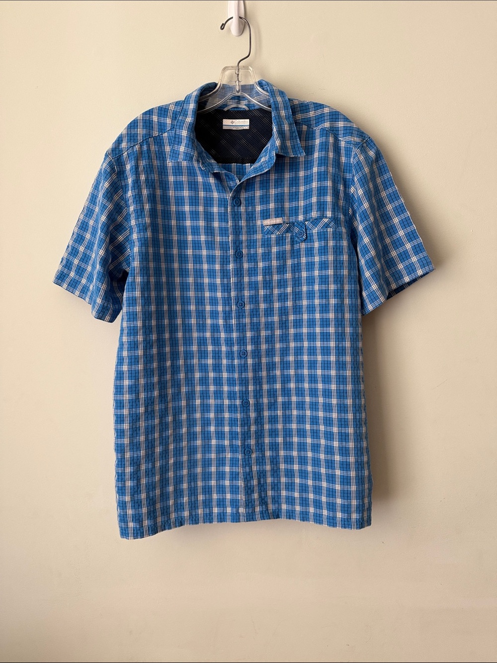 Columbia Blue Plaid Short-Sleeve Button-Down Shirt